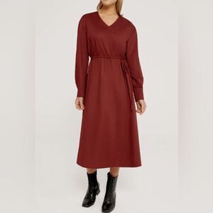 NWT Harshman Women’s Belinda Cotton Midi Tie Waist Side Slits Maroon- Size Small